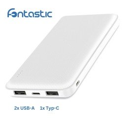 Power Bank Renz10 10000mAh, 2x USB-A + 1x Type-C Charge status indicator, white