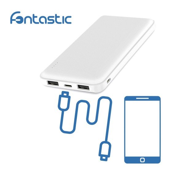 Power Bank Renz10 10000mAh, 2x USB-A + 1x Type-C Charge status indicator, white