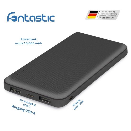 Power Bank Renz10 10.000mAh, 2x USB-A & 1x Typ-C Ladezustandsanzeige, In & Output 5V / 2A, schwarz Power Bank Renz10 10.000mAh, 2x USB-A & 1x Typ-C Ladezustandsanzeige, In & Output 5V / 2A, schwarz