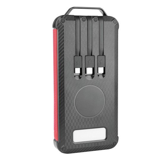 Solar Power Bank 10000mAh built-in charging cable Solar Panels, Torch, USB-A/Type-C/8PIN, black