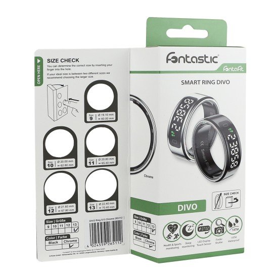Fontastic Smart Ring with display Fyri DIVO size 9 Fitness & health tracker long battery life silver Fontastic Smart Ring with display Fyri DIVO size 9 Fitness & health tracker long battery life silver