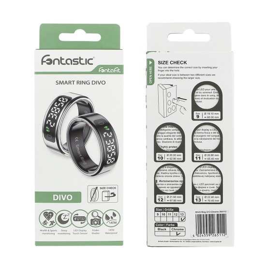 Fontastic Smart Ring mit Display Fyri DIVO Gr10 sl Fitness- u. Gesundheitstracker, Lange Akkulaufzeit