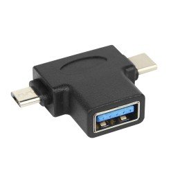 Adapter USB-A (F) to Micro-USB (M) & Type-C (M) Multifunction OTG Converter