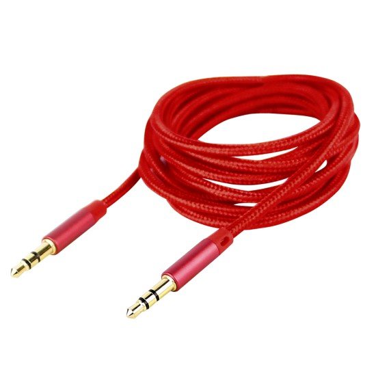 3.5mm  Nylon Braided Auxiliary Audio Cable red Gold Plated Plug and Aluminum Alloy Housing