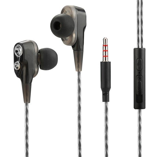 In Ear Headset Duett, with Dual Driver, black 3-Button-Remote, Mic, Ear Gel Kit